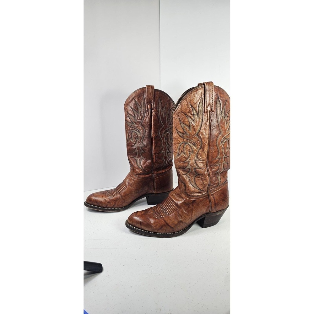 J. Chisholm Mens Western Cowboy Boots Brown Leather USA Vintage 70s 80s 9D‎